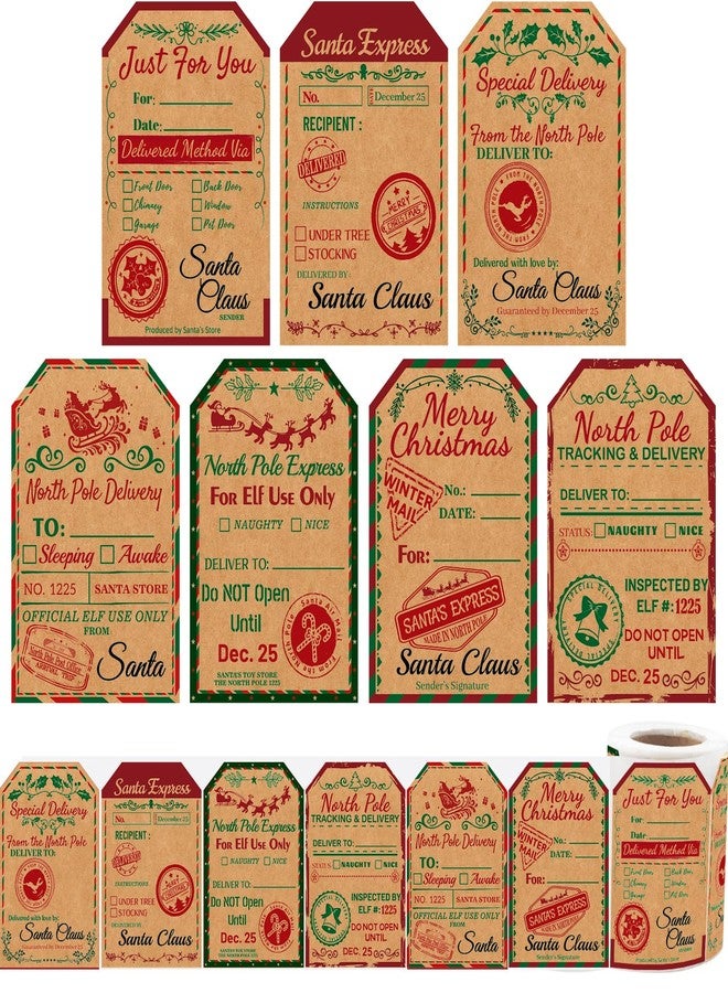 WorldBazaar Christmas Gift Tags Stickers from Santa 200pcs Kraft Labels Adhesive Santa Claus Gift Stickers for Envelope Gifts Tag Party Favors Wrapping Label 3 x 2 Inch - Image 3